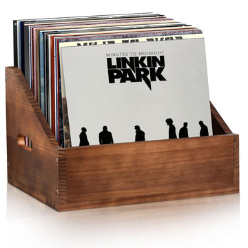 Wooden Vinyl Record Storage Crate, Large-Capacity Retro Record Holder Box for 60+ LP Albums, Durable Solid Wood Vinyl