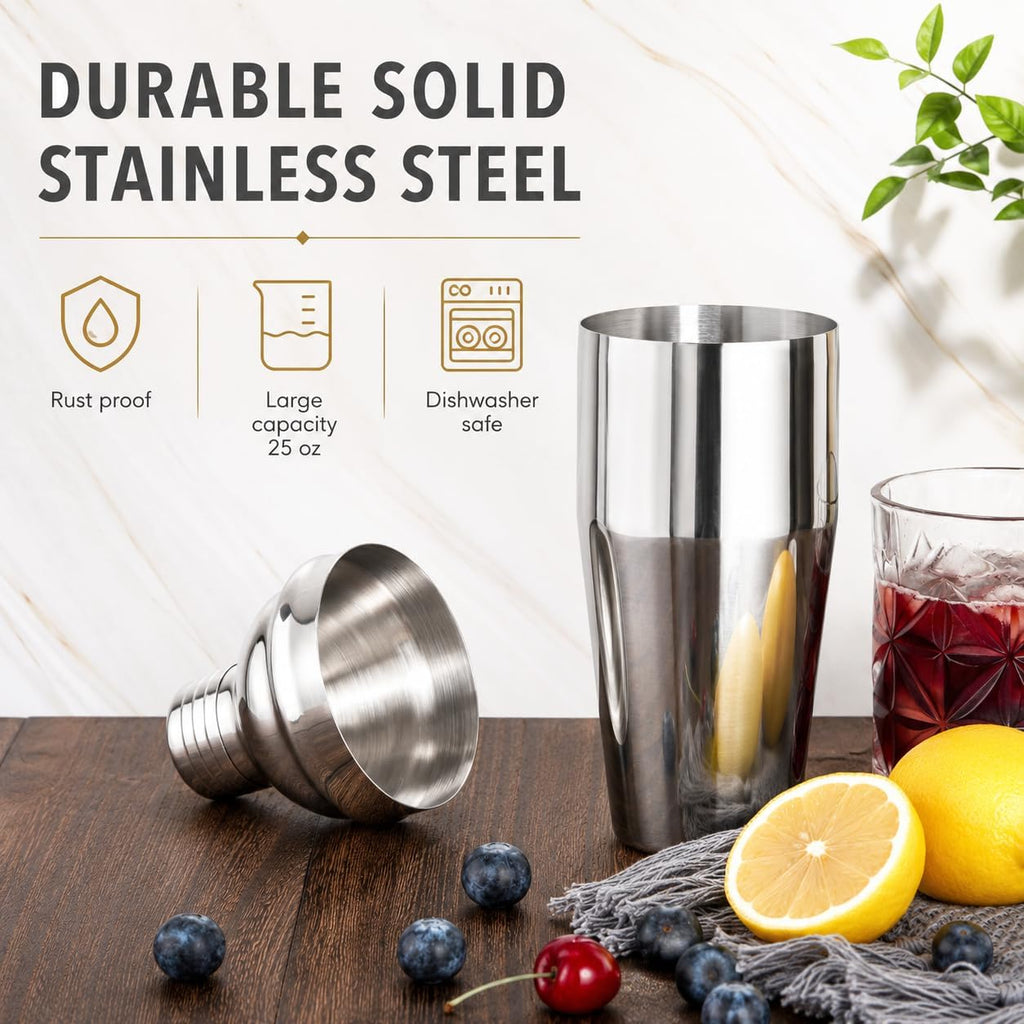 Cocktail Shaker Set with Bamboo Stand, 12-Piece 25oz Stainless Steel Bartender Kit, Martini & Margarita Bar Tools - Set of 12