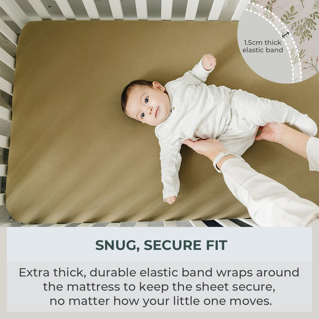 Baby Crib Sheets for Boys, Soft Cotton Blend, 2-Pack (Gingham Khaki)