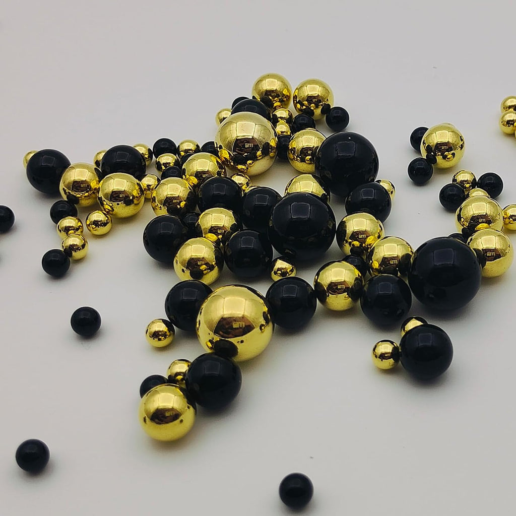 Vase Filler Beads Faux Pearls No Hole Black Gold 8/14/20mm - Set of 300