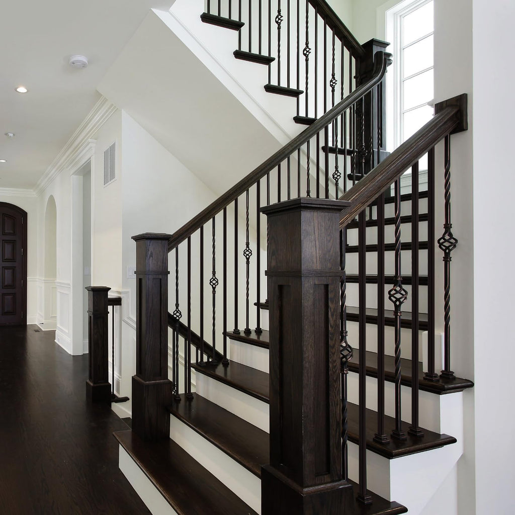 20 Sets Wrought Iron Balusters with Flat Shoes, Hollow Square Iron Balusters & Metal Flat Shoes Set for Staircase