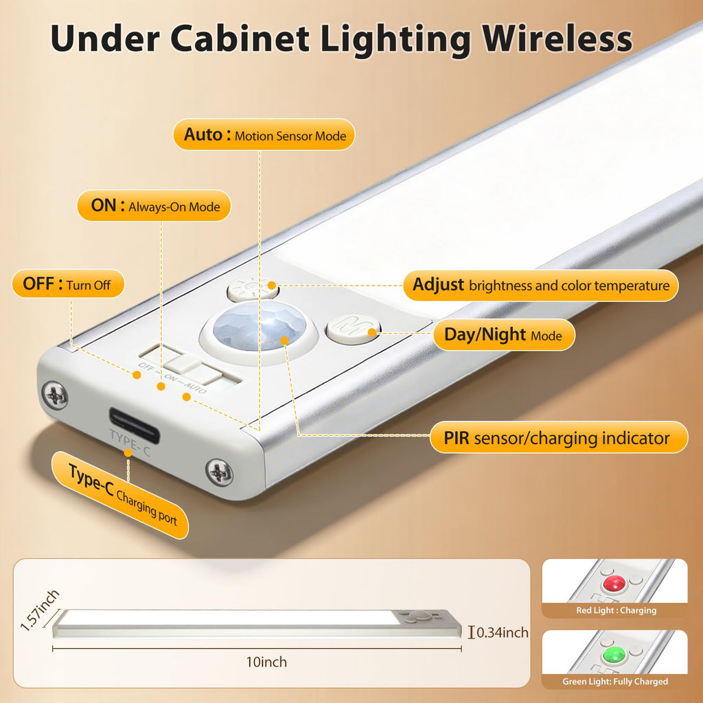 Rechargeable Motion Sensor Light Indoor,Under Cabinet Lighting Wireless