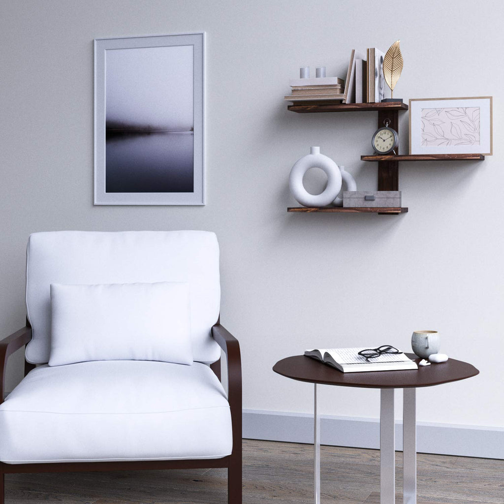 Passi Wall Mount 3 Tier Adjustable Floating Shelves Solid Wood with Bracket - Picture Ledge Photo Frame Display