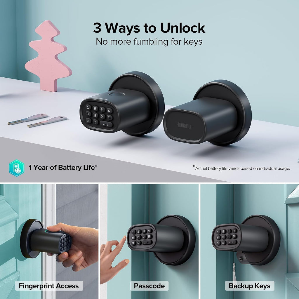 Fingerprint Door Knob Lock with Keypad, Black