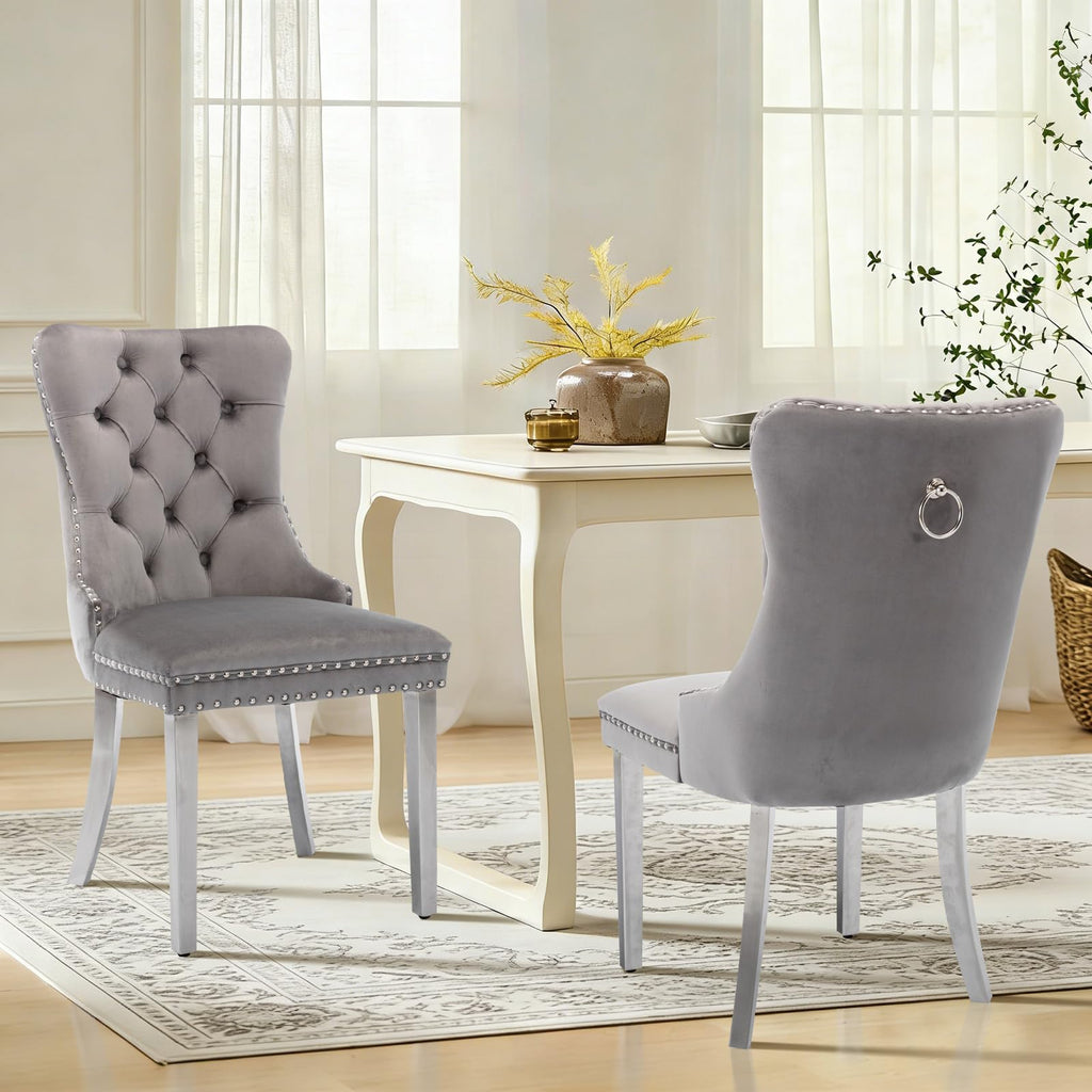Dining Chairs Set of 4, Velvet Kitchen Chairs with Silver Legs(Grey)