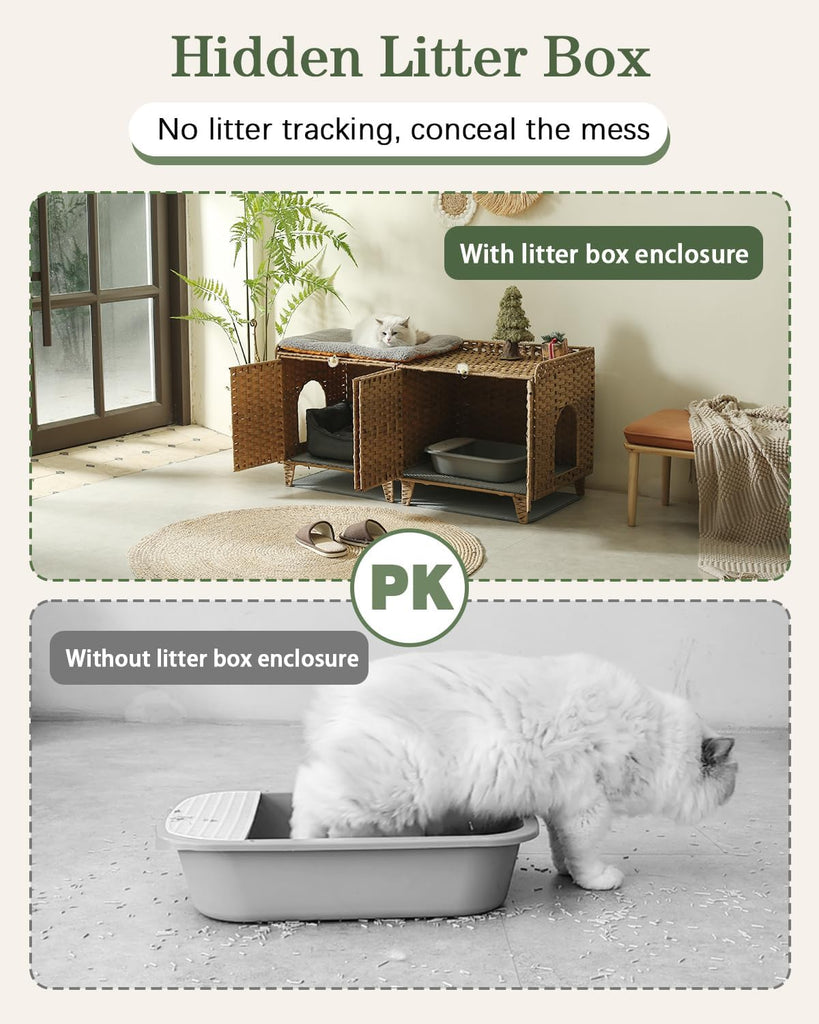 Cat Litter Box Enclosure for 2 Cats, Hidden Litter Box, Natural