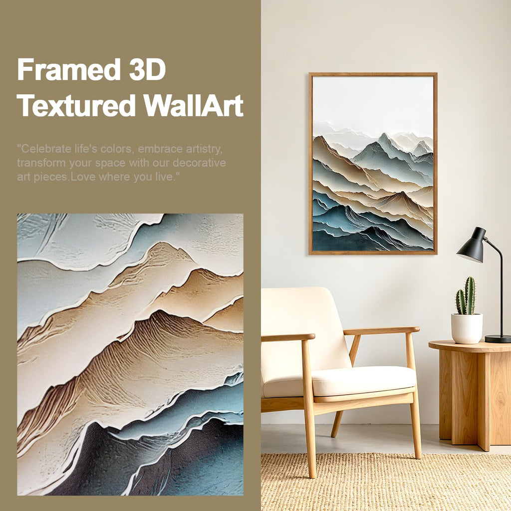 3D Abstract Mountain Wall Art, Neutral Layered Landscape Wall Decor