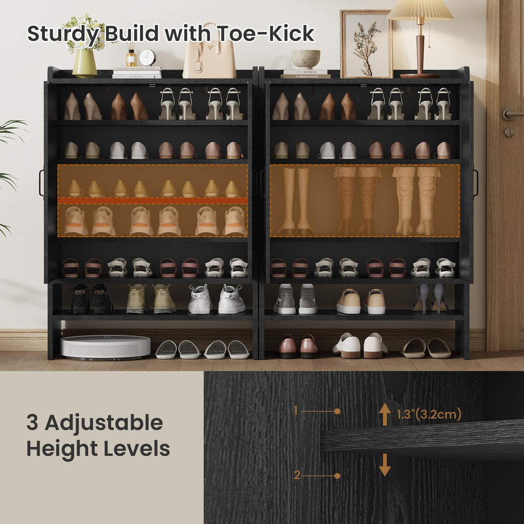 Shoe Cabinet with 2 Barn Doors, 5-Tier Modern Shoe Storage Cabinet, Black