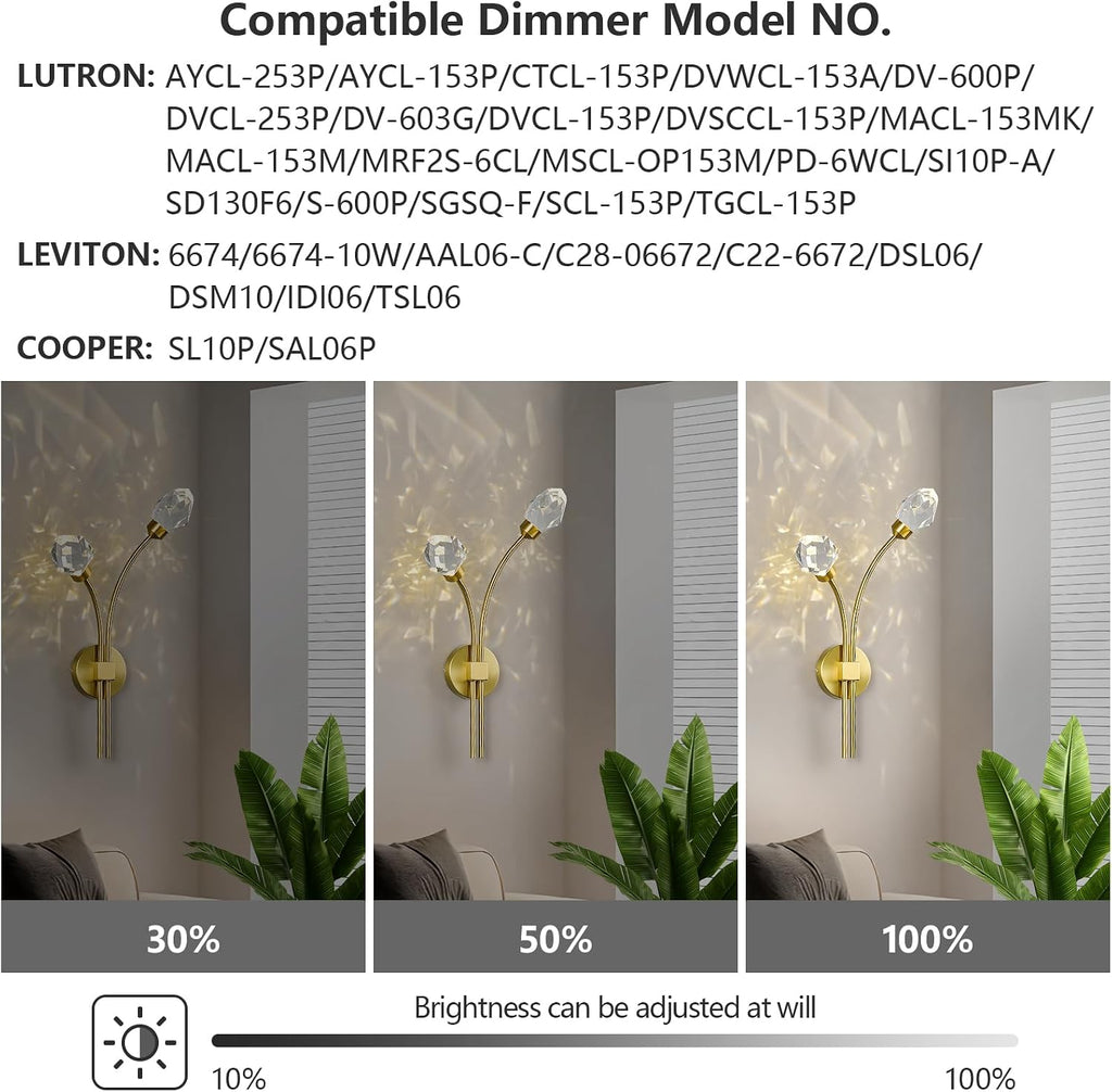 Modern Gold Wall Sconce Set of Two 4000K LED Wall Sconce Light Fixture Luxury Crystal Wall Light for Living Room