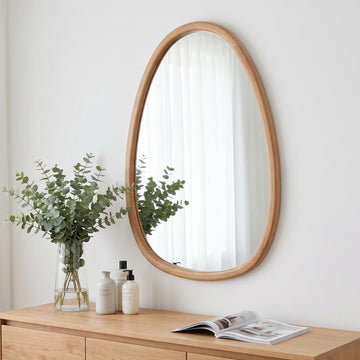 Wood Asymmetrical Mirror for Decor, 20x30" Organic Irregular Wall Mirrors