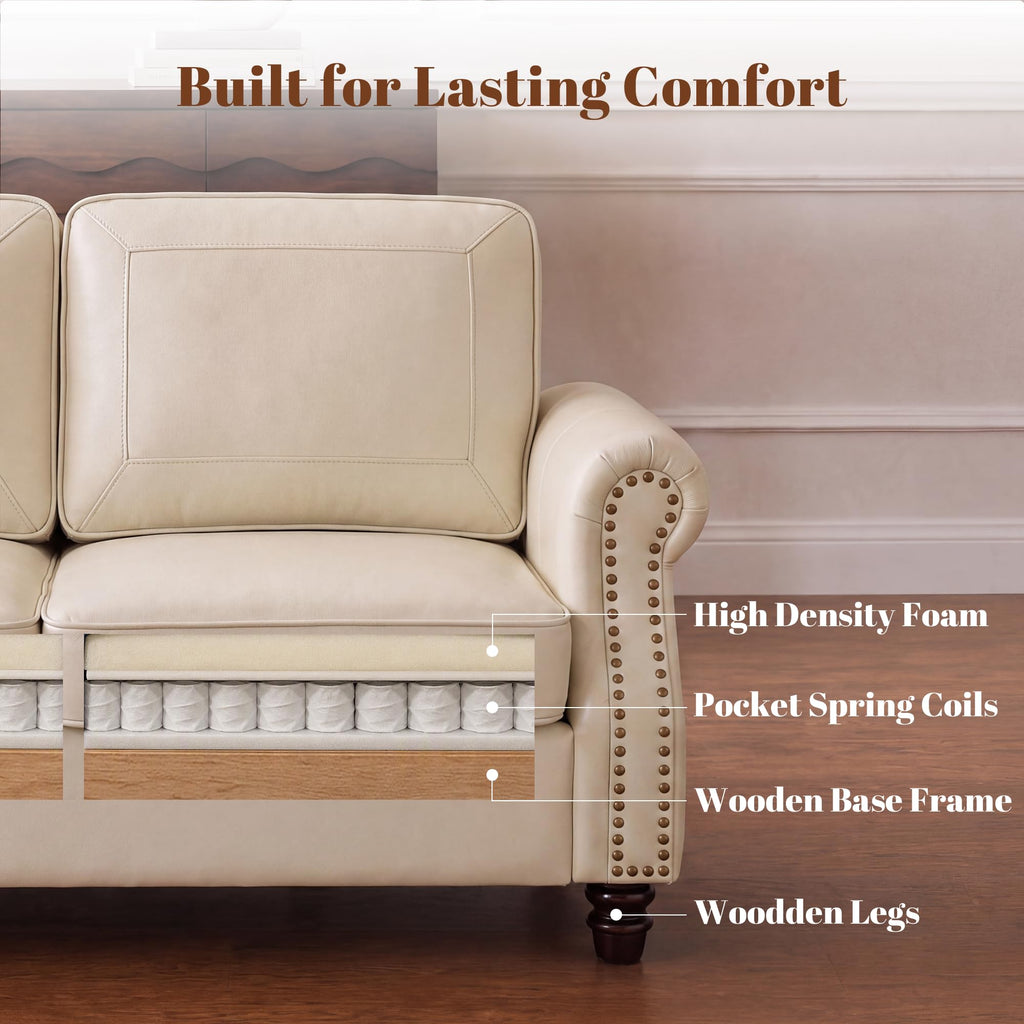 Faux Leather Loveseat Sofa with Rolled Arms, Cream