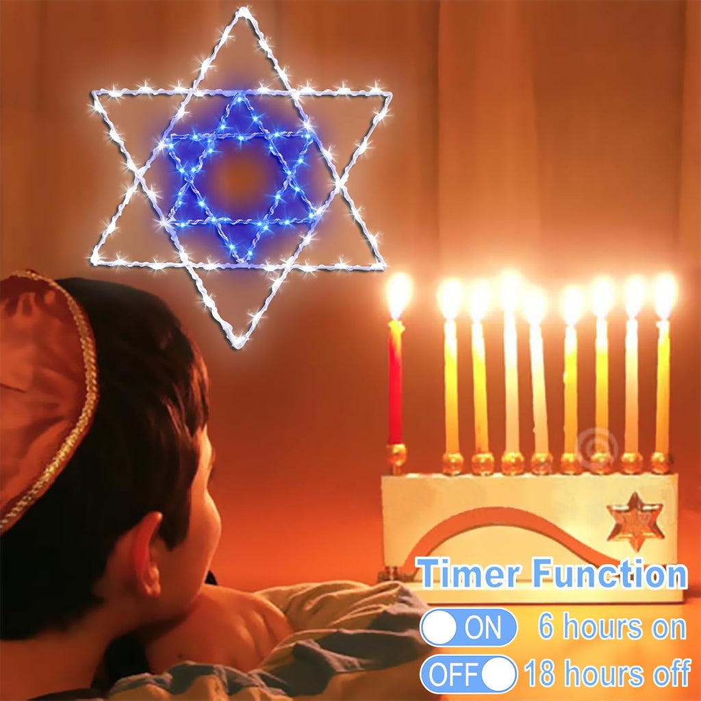 Hanukkah Chanukkah Decorations Window Lights, Star of David 80Led-1Pack - Set of 66