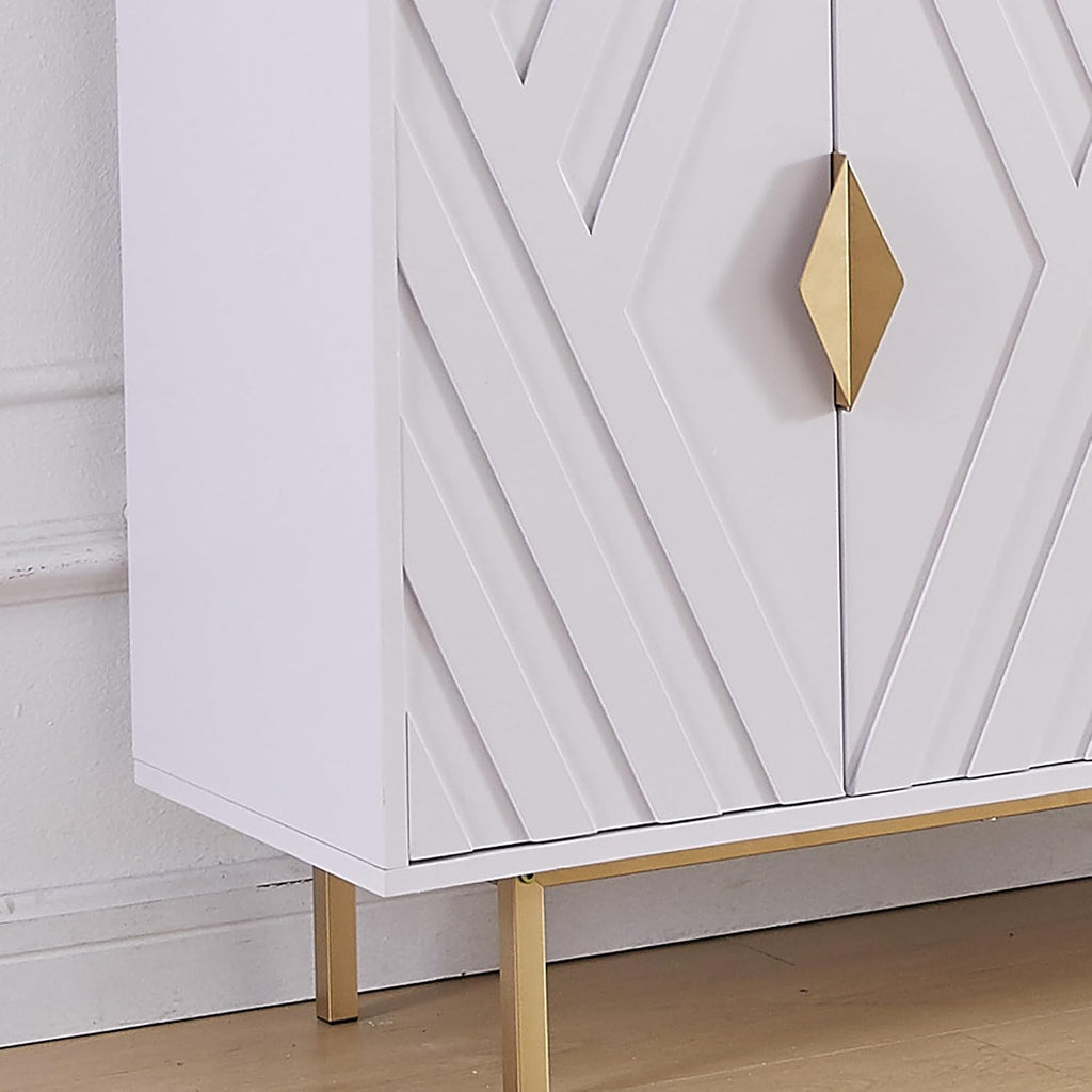 Sideboard Buffet Cabinets with Storage, Accent Storage Cabinets with Fluted Doors, Gold Metal Handle and Legs, Wood