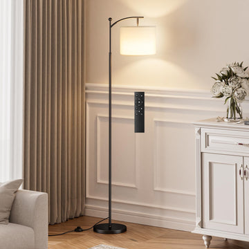 60" Floor Lamp with Remote and Stepless Dimmable Bulb, Black Pole