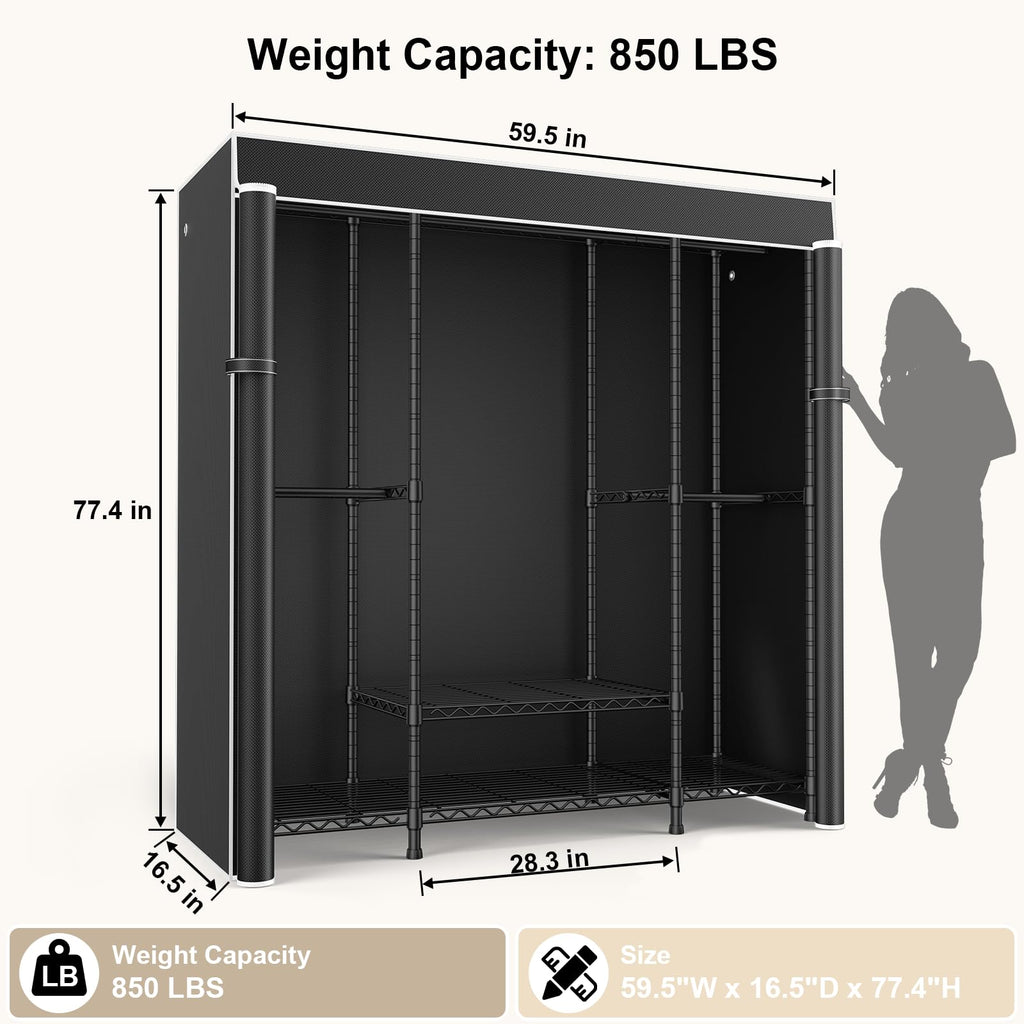 E3C Heavy Duty Portable Closet Wardrobe with Black Fabric Cover