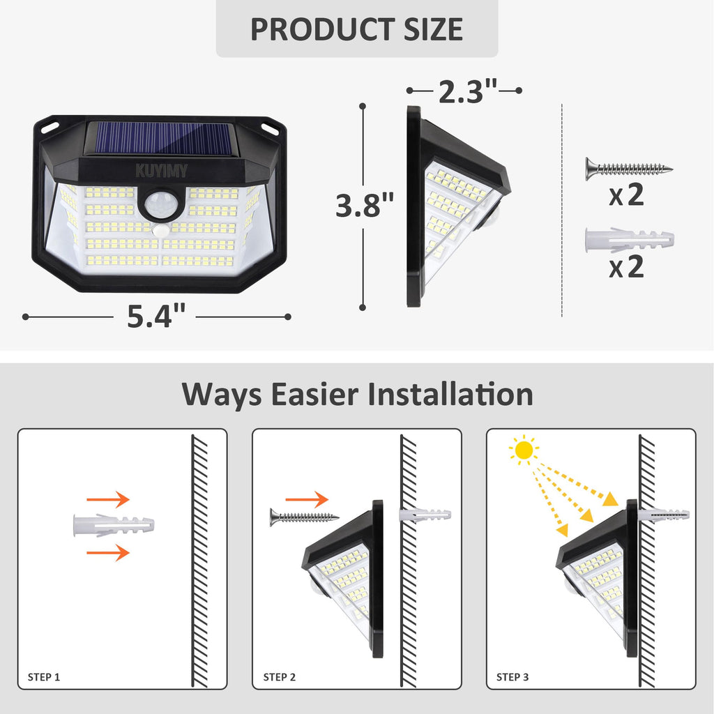 Solar Outdoor Lights, 230 LED with Motion Sensor and 3 Modes, IP65 Waterproof, 270° Wide Angle Light, Easy-to-Install