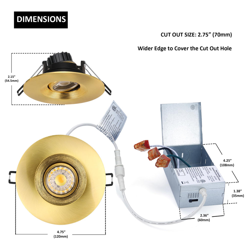 4 Inch Gimbal LED Recessed Lights 6 Pack, Adjustable Downlight, Gold