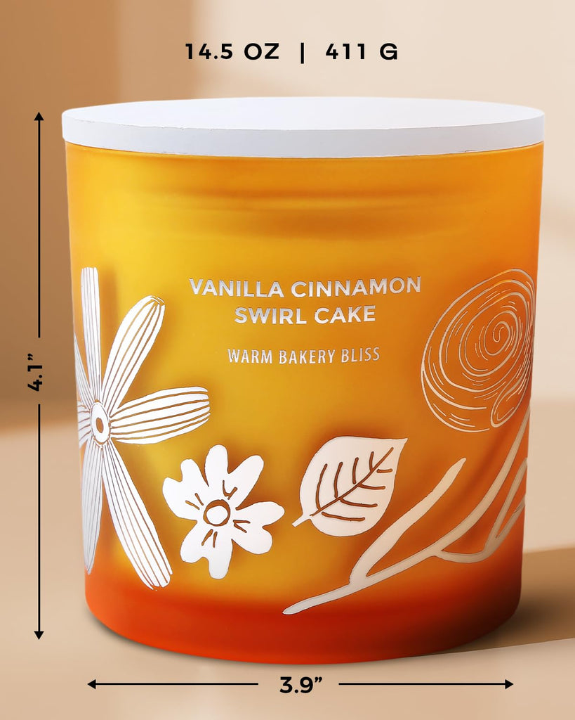 Vanilla Cinnamon Swirl Cake Scented Candle, Large 3 Wick Soy Candle 14.5 Oz
