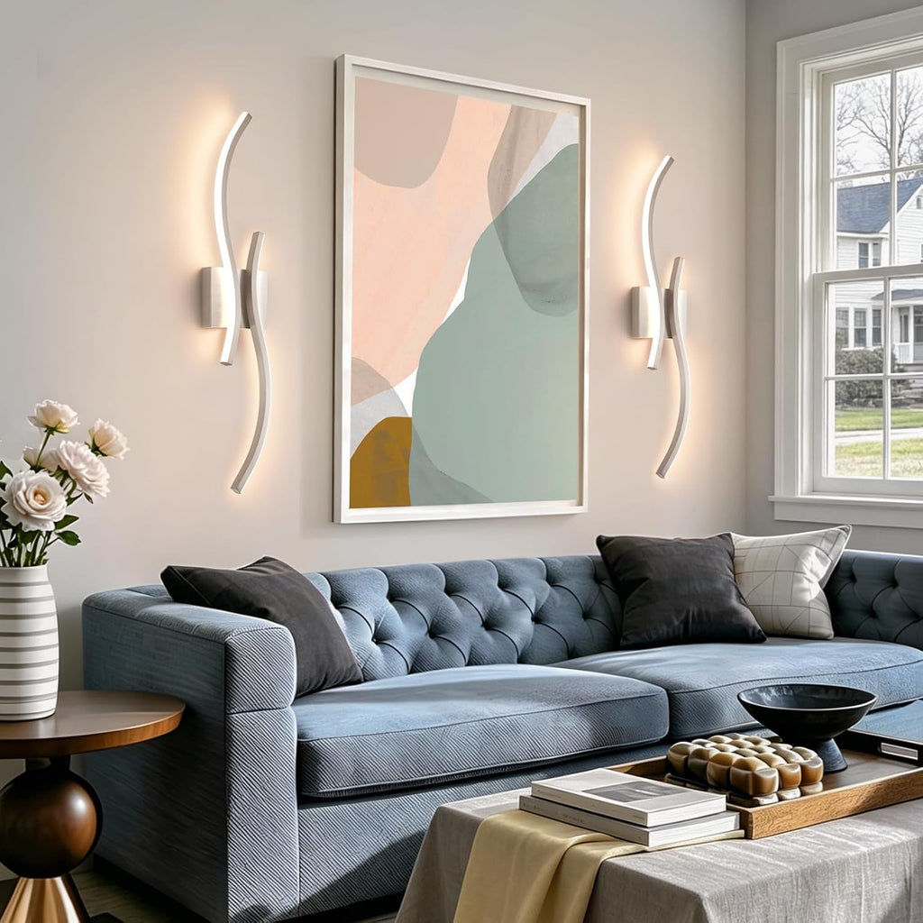 Modern Wall Sconces Set of 2,5CCT Wall Lights(Brushed Nickel,31.5in) | Brushed Nickel Wall Sconce with Night Light