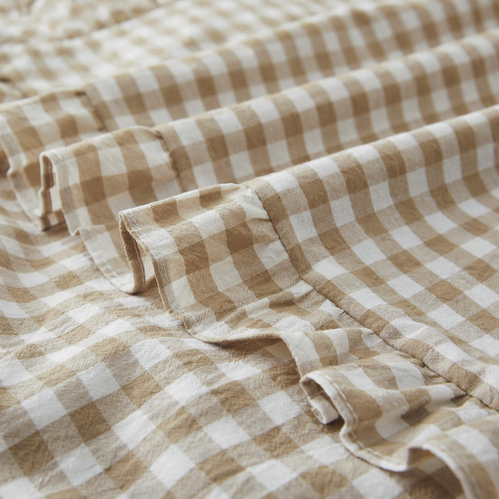 2 Pcs Plaid Ruffle Pillow Case Standard, Taupe Plaid Pillow Shams