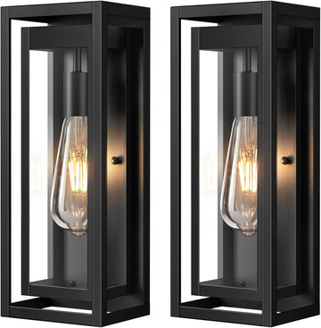 15" Large Outdoor Wall Lights, 2 Pack Matte Black Outdoor Sconces, Modern Waterproof Exterior Lighting Fixtures with Clear Glass Shade for Front Door, Porch, Garage A123-B0CTMR6WNL