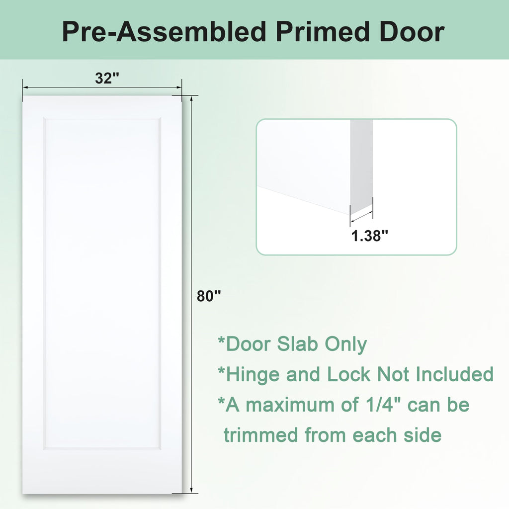 32"x80" 1-Panel White Primed Hollow Core Interior Molded Door Slab