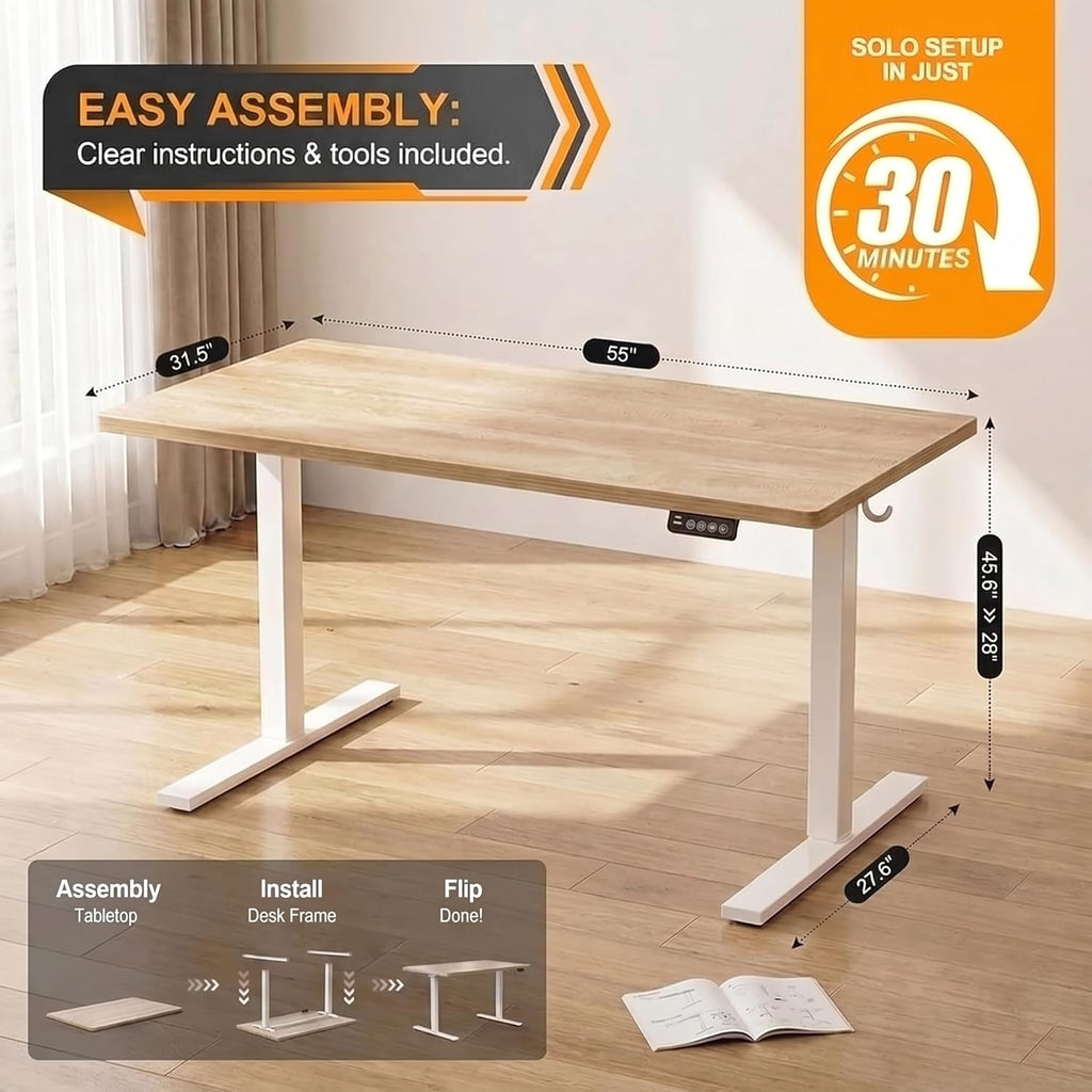 55x32 Extra-Deep Electric Standing Desk, Wide Desktop Fits 49" Ultrawide Monitor+Dual Screens, 176 lbs Capacity, 2