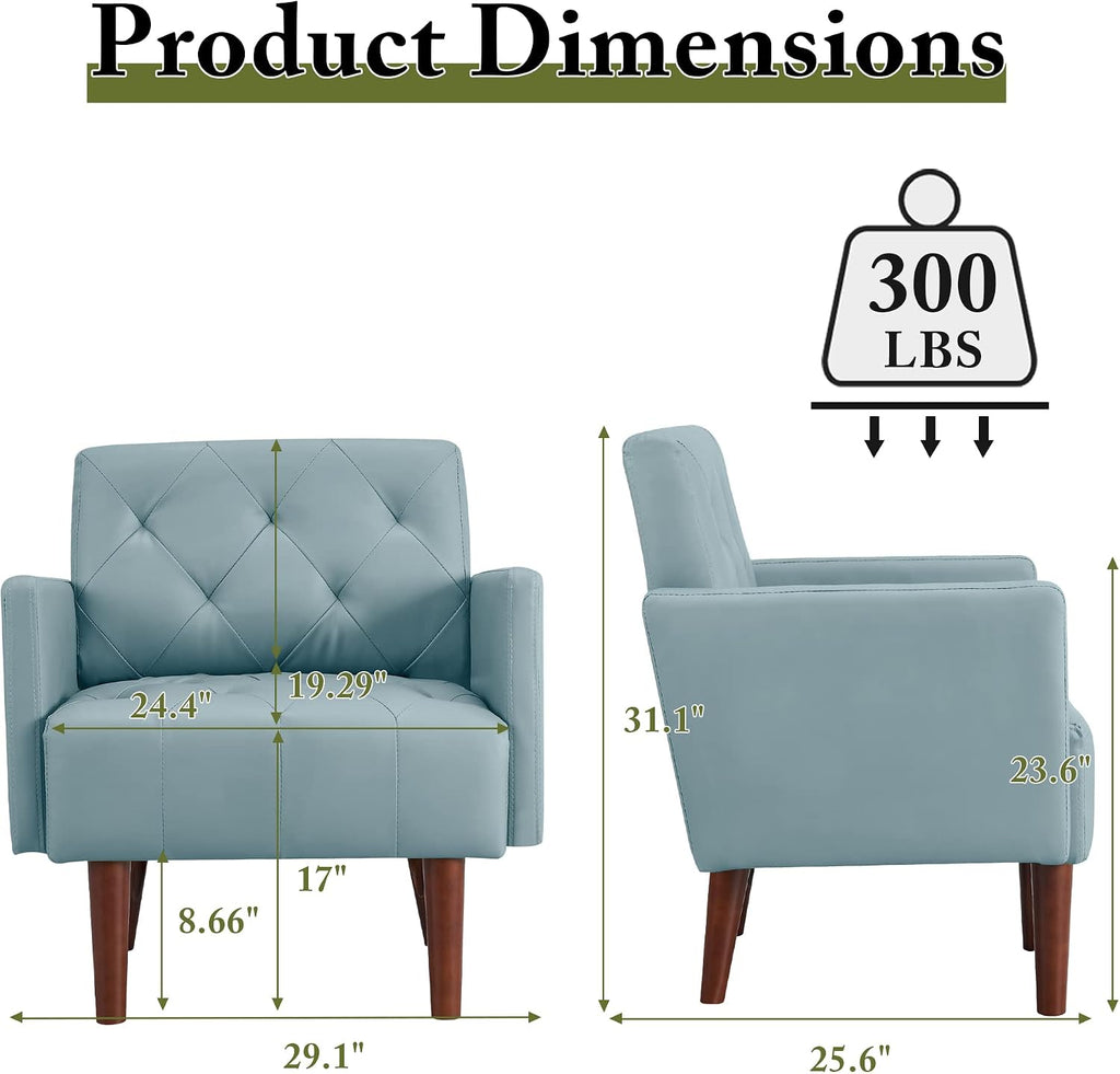 Faux Leather Accent Chair Modern PU Armchair, Retro Tufted Upholstered Arm Chair, Comfy Leather Club Chair Single
