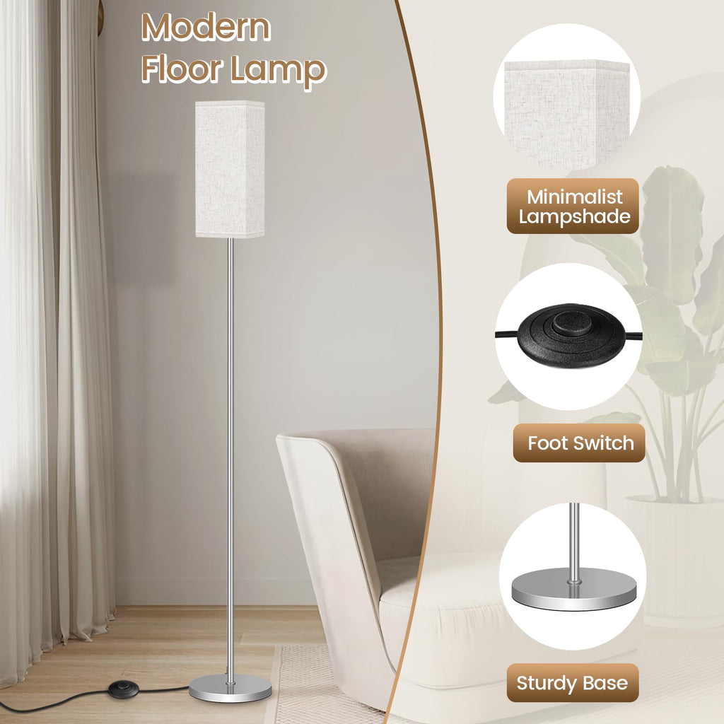 2Pack Floor Lamp, Pole with Foot Switch, Modern Standing Lamp Lamp, Minimalist Freestanding Lamp (Bulb Not Included)