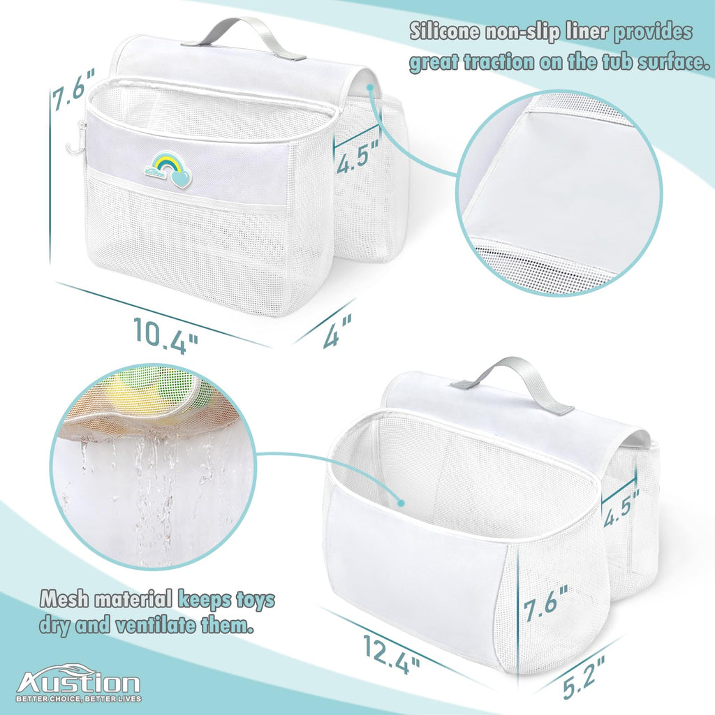 Saddle shape 2 Compartments Bath Toy Organizer, Easy Access for Children, Wide Opening Bath Toy Holder for Drying