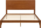 Queen Bamboo Platform Bed, Mid-Century Modern Bed Frame with Tall Headboard, Solid Sustainable Bedframe Queen-size