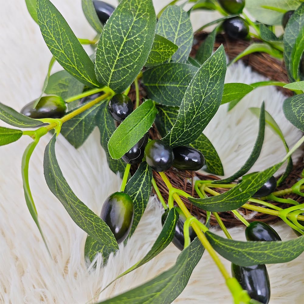 Artificial Green Olive Wreath Faux Kitchen Cabinet Wreaths - Set of 2