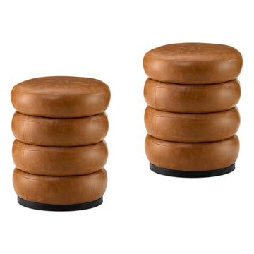 Set of 2 Modern Storage Ottomans, Upholstered PU Leather Accent Footrest Ottomans, Round Vanity Foot Stools with