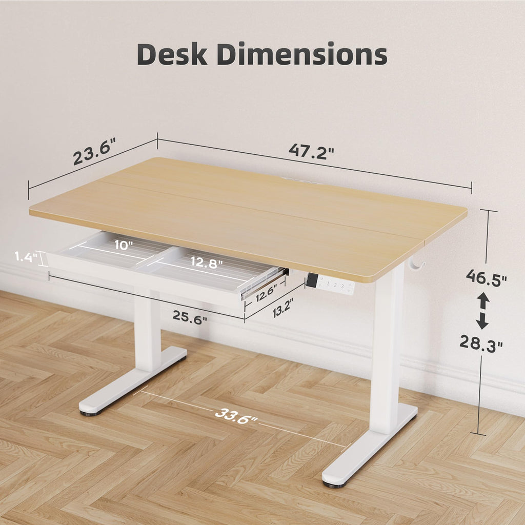 Electric Standing Desk 48 x 24 Inch with Drawer Natural