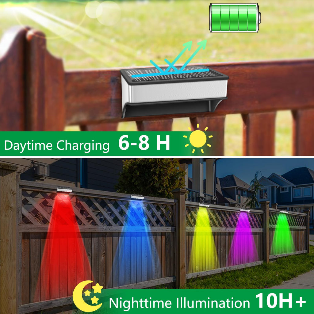 Solar Fence Lights Outdoor 12 Pack, LED Step Lights with 9 Lighting Options, Stainless Steel & IP65 Waterproof, Dusk