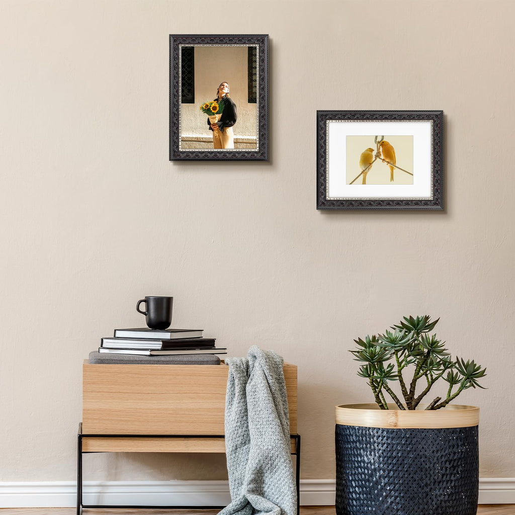 9x12 Black & Silver Photo Frame Mat for 6x8 Real Glass