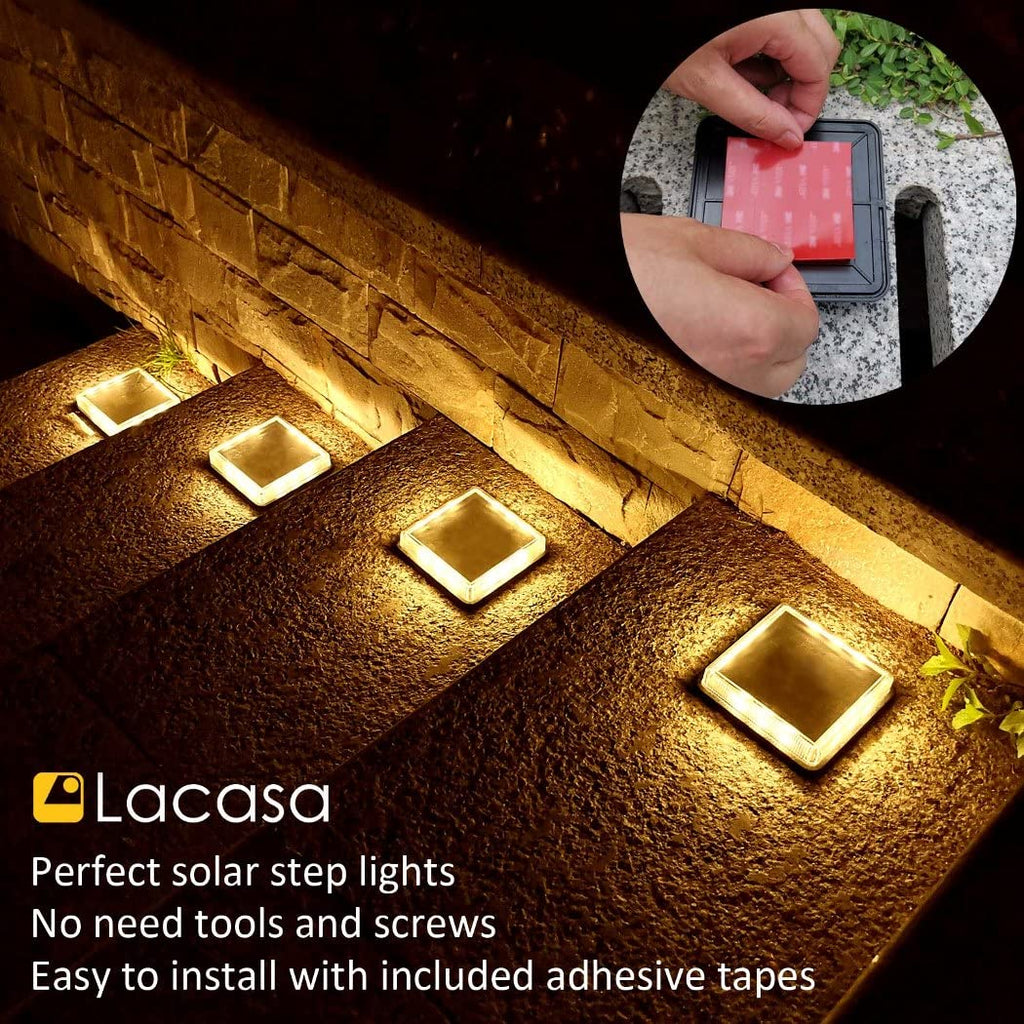 Solar Deck Lights, 4 Pack Warm White Outdoor In-Ground Driveway Walkway Dock, IP68 Waterproof Solar Powered Stair