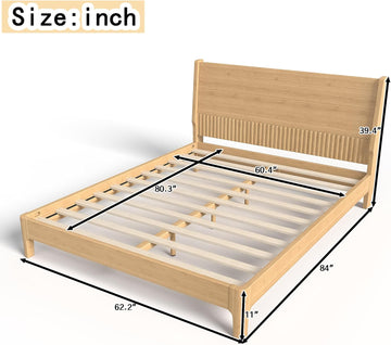 Queen Bed Frame with Headboard, Solid Bamboo Platform Bed Frame & Wood Slats Support 800LBS, Japanese Bed Frame