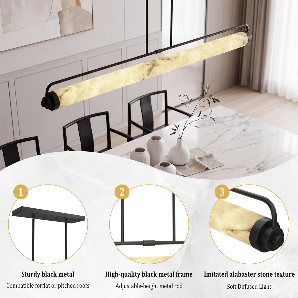 Dimmable LED Alabaster Linear Chandelier, Adjustable Kitchen Island Light
