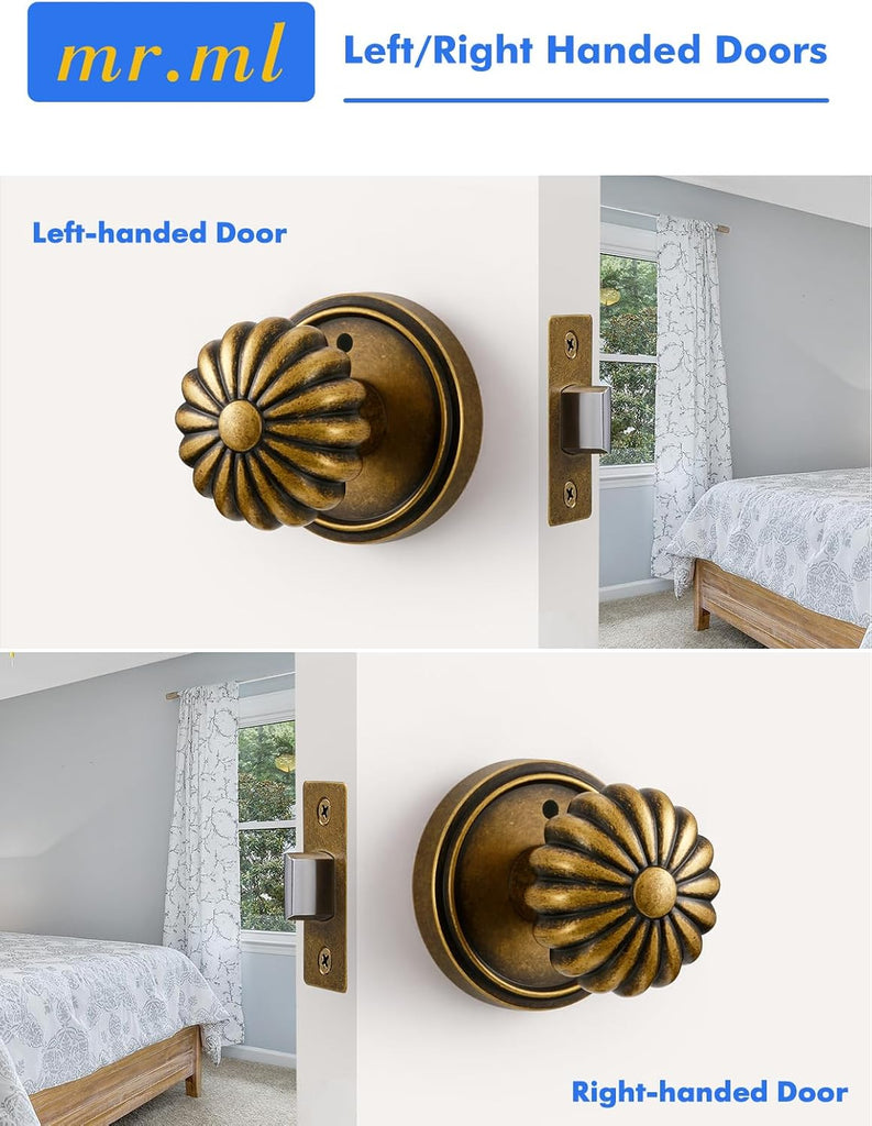 Door Knob Antique Brass Retro Privacy Vintage Door Handle, 1 Pack