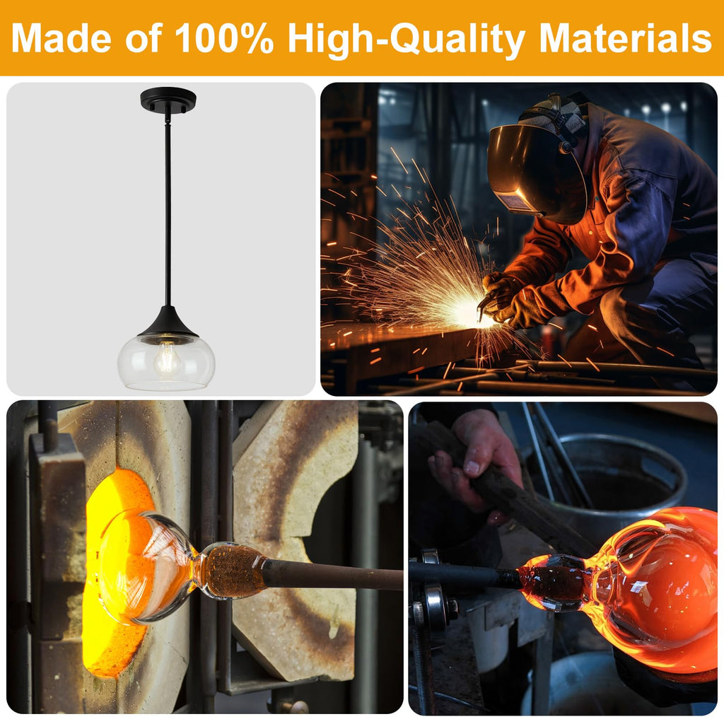 2 Pack Pendant Lights Kitchen Island, Modern Black Pendant Light Fixtures with 8.5" Clear Glass Shade, Industrial