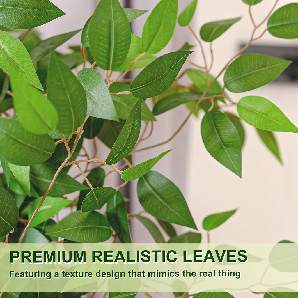 Artificial Ficus Tree 5FT Tall, Faux Ficus Tree Indoor Outdoor, Fake Silk Ficus Plant with Planter, Lifelike Leaves