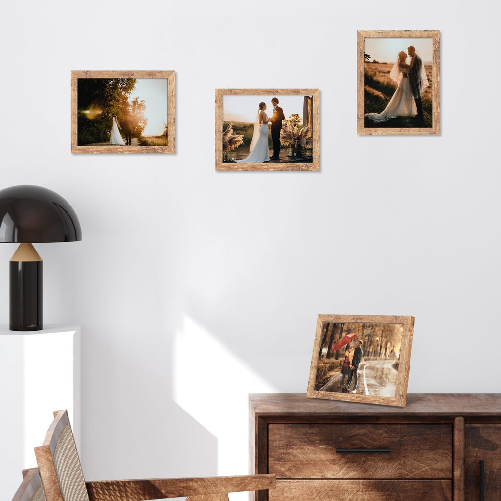 8.5x11 Picture Frame Set of 2, Rustic Brown Certificate Frame with High Definition Real Glass, Wood Photo Frames 8.5