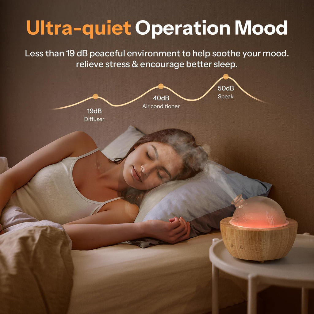 280ml Glass Essential Oil Diffuser with Natural Wood Base, The 2025 Upgrade Aromatherapy Diffusers, Cool Mist Air