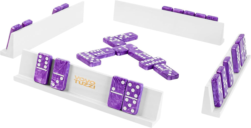 Dominos Set for Adults, Double 6 Dominoes Set with 4 Domino Wooden Racks, Marble Purple Dominos for Kids and Adults