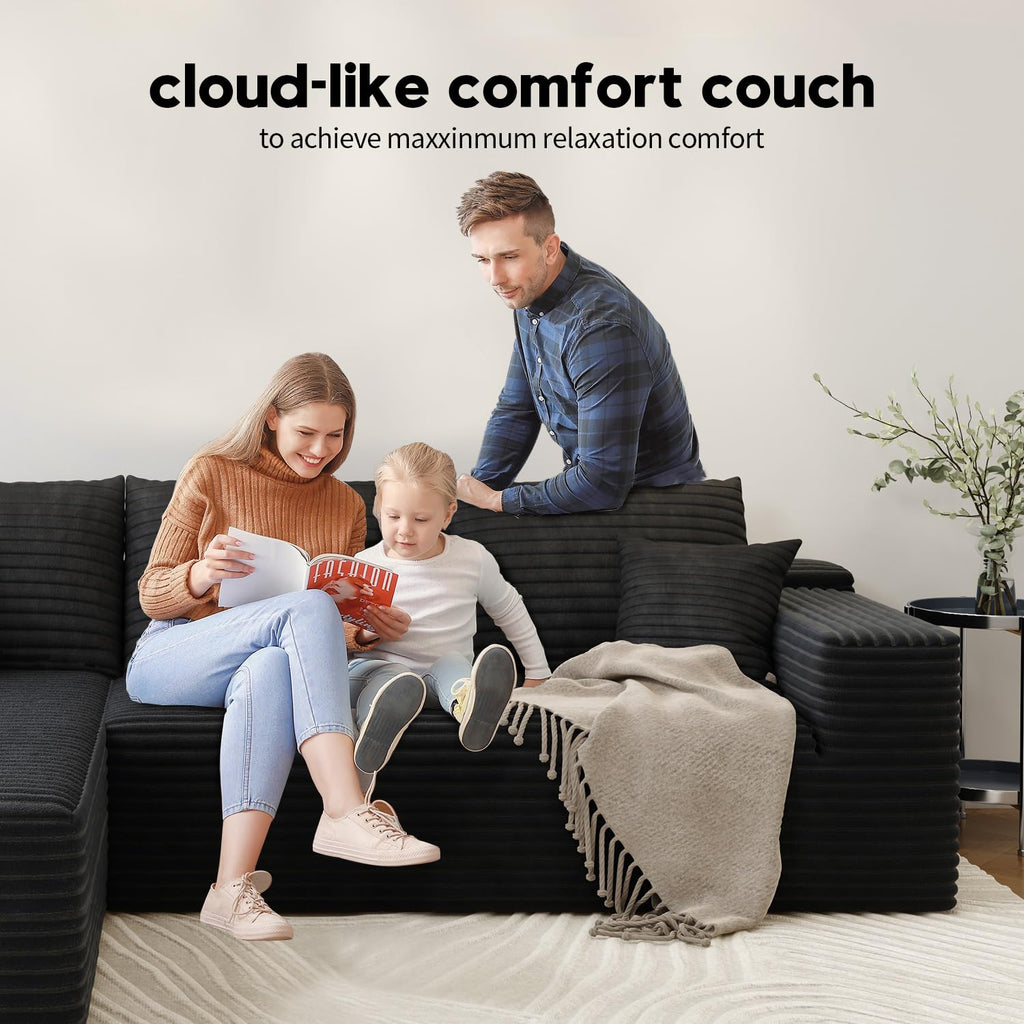 107.5" Cloud Modular Sectional Sofa Couch with L-Shape Chaise, Modern Minimalist Upholstered Couches Bedroom, Deep Seat