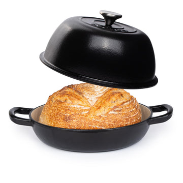 Enamelled Cast Iron Dutch Oven Pot - Dutch Oven For Sourdough Bread Baking - Cast Iron Bread Pot - Black, 6 Quarts