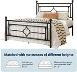 Queen Metal Platform Bed Frame with Victorian Vintage Headboard and Footboard/Mattress Foundation/Under Bed Storage/No