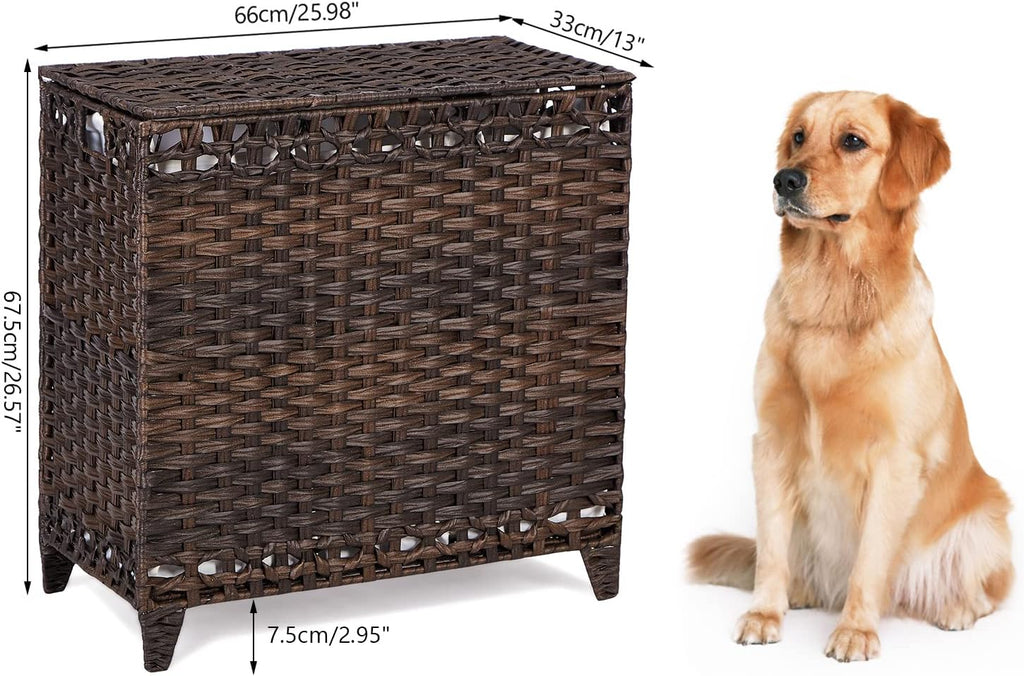 Laundry Hamper with 3 Removable Liner Bags, 132L Laundry Sorter with Lid | Raised Feet; Side Carry Handles; Handwoven