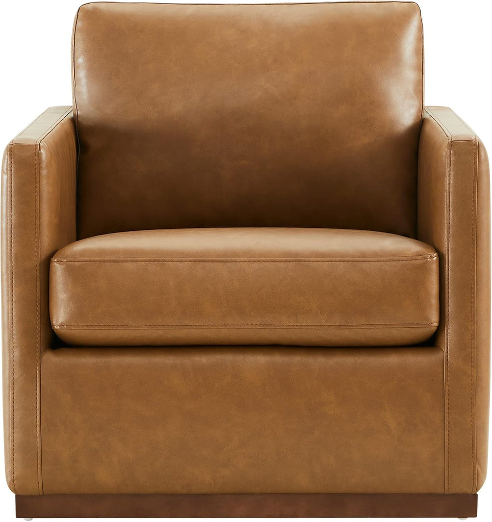 Faux Leather Swivel Accent Chair, Fully Assembled, Saddle Brown